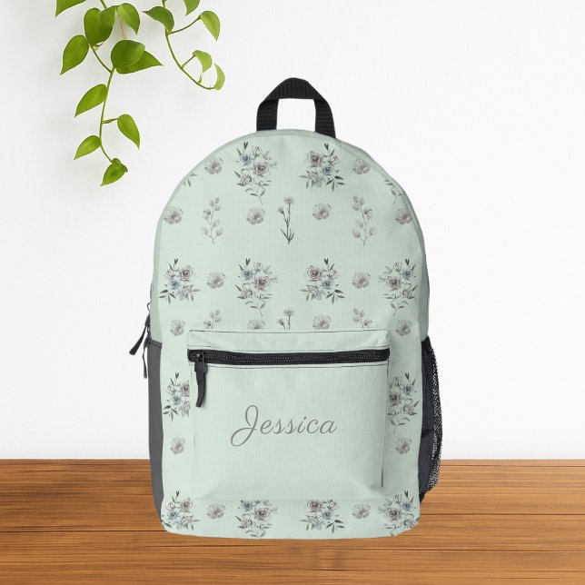 Pretty Elegant Watercolor Floral  Printed Backpack (Elegant Vintage Green Floral Backpack)
