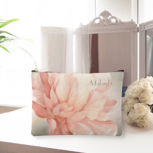 Pretty Elegant Watercolor Peach Peony  Accessory Pouch
