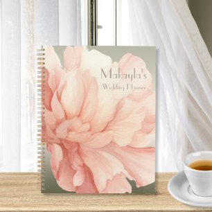 Pretty Elegant Watercolor Peach Peony Wedding Planner