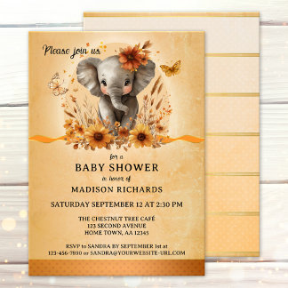 Pretty Elephant Terra Cotta Fall Baby Shower Invitation