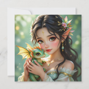 Pretty Elven Fairy & Dragon Ethereal Card