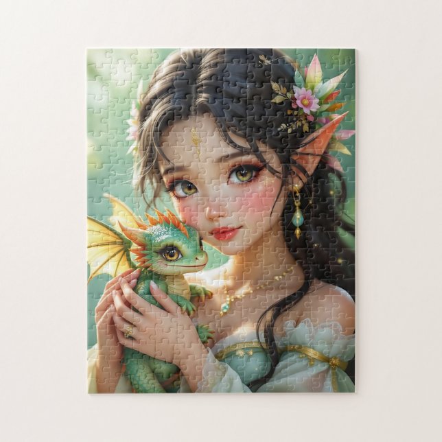 Pretty Elven Fairy & Dragon Ethereal Jigsaw Puzzle (Vertical)