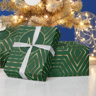 Pretty Emerald Green And Gold Geometric Wrapping Paper