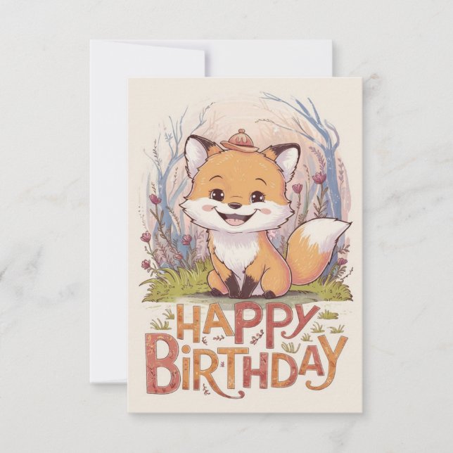 Pretty Enchanted Fox Birthday Card (Front)