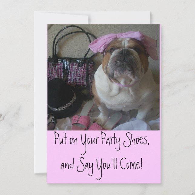 Pretty English Bulldog Party Invitations (Front)