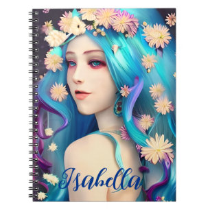 Pretty Ethereal Girl with Flowers Personalised Notebook