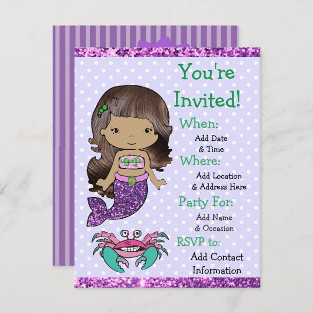 Pretty Ethnic Mermaid Birthday Party Invitations (Front/Back)
