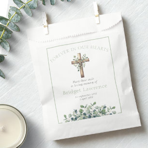 Pretty Eucalyptus Wooden Cross Funeral Seed Packet Favour Bags