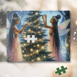 Pretty Fairies Decorating the Christmas Tree  Jigsaw Puzzle<br><div class="desc">Illustration of African-American fairies or angels decorating a Christmas tree in a winter wonderland. Beautiful ethereal fairytale background.</div>