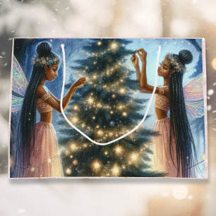 Pretty Fairies Decorating the Christmas Tree Large Gift Bag