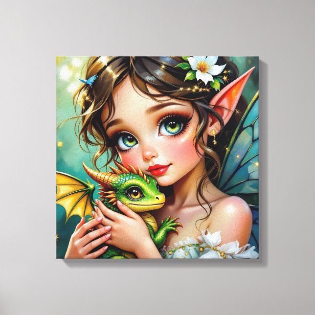 Pretty  Fairy and Dragon Themed Girl's   Canvas Print (Front)