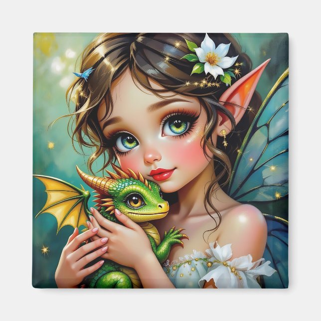 Pretty  Fairy and Dragon Themed Girl's   Magnet (Front)