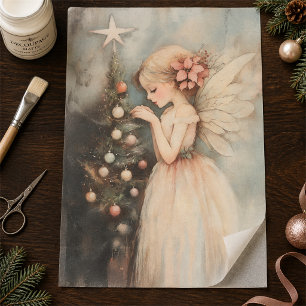 Pretty Fairy Decorating Christmas Tree Decoupage Tissue Paper