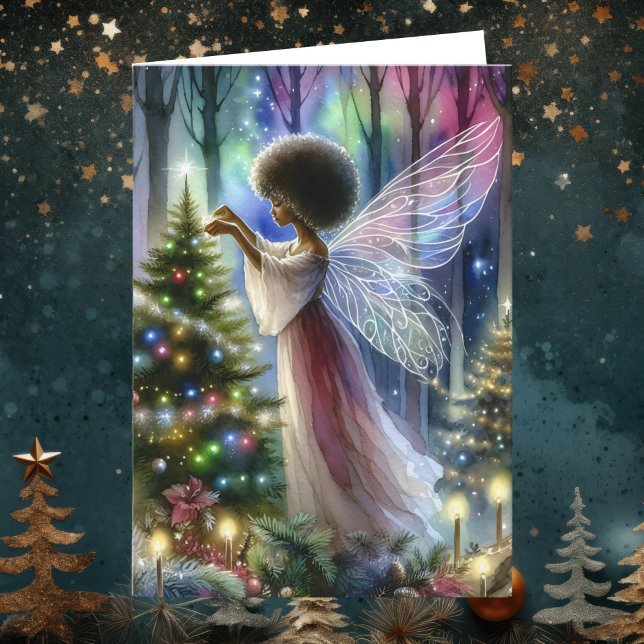 Pretty Fairy Decorating the Christmas Tree  Card (Creator Uploaded)