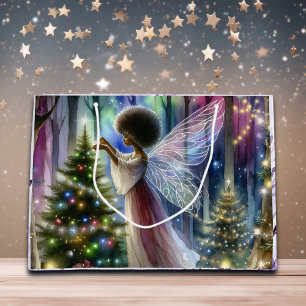 Pretty Fairy Decorating the Christmas Tree Large Gift Bag