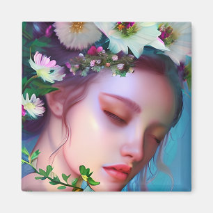 Pretty Fairy Flowers in Hair Fantasy Art   Magnet