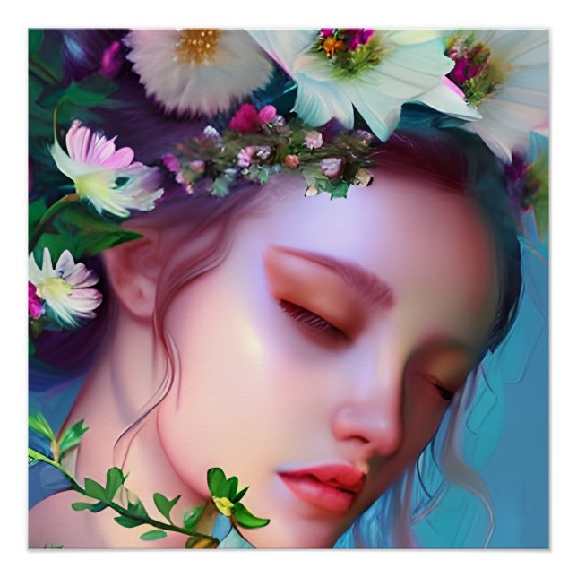 Pretty Fairy Flowers in Hair Fantasy Art   Poster (Front)