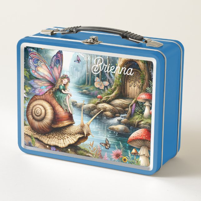 Pretty Fairy Land with cute Snail and Butterflies Metal Lunch Box (Front)