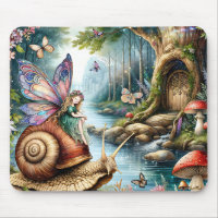 Pretty Fairy Land with cute Snail and Butterflies