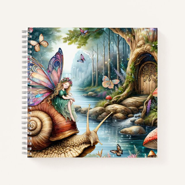 Pretty Fairy Land with cute Snail and Butterflies Notebook (Front)