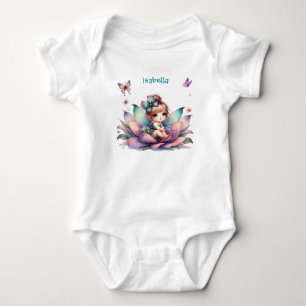 Pretty fairy sitting inside flower baby bodysuit