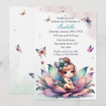 Pretty fairy sitting inside flower birthday
