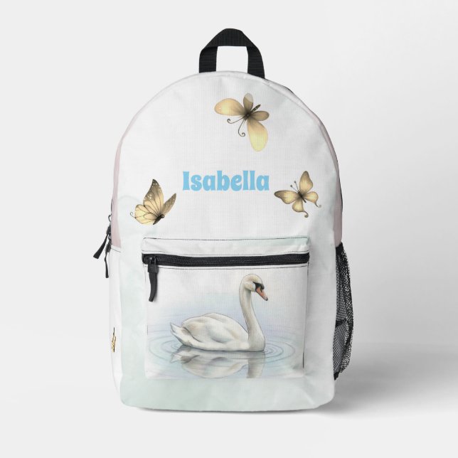 Pretty fairy sitting inside flower printed backpack (Front)