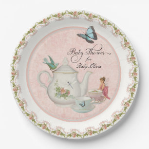 Pretty Fairy Tea Party Baby Shower Party Decor Paper Plate