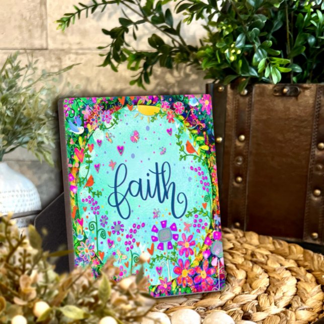 Pretty Faith Floral Birds Whimsical Cute Easel Plaque (Creator Uploaded)