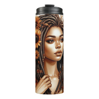 PRETTY FALL AUTUMN THEMED AFRICAN AMERICAN WOMAN THERMAL TUMBLER