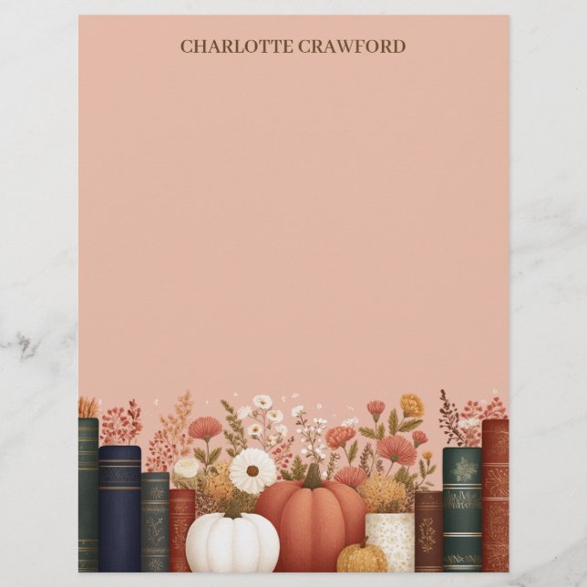 Pretty Fall Floral Bookish Custom Letterhead (Front)