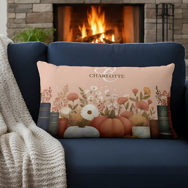 Pretty Fall Floral Bookish Lumbar Cushion (Creator Uploaded)
