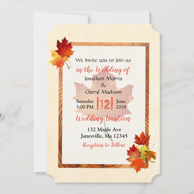 Pretty Fall Leaves Autumn Wedding Invitations (Front)