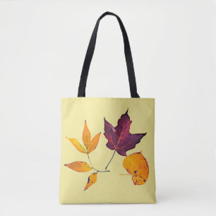 Pretty Fall Leaves Burgundy, Yellow, Orange White Tote Bag