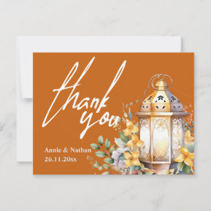 Pretty Fall Leaves Orange Floral Wedding Thank You Postcard
