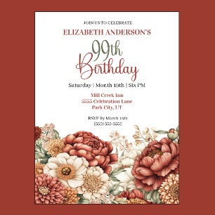 Pretty Fall Peony 99th Birthday Invitation