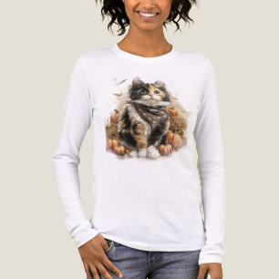 PRETTY FALL THEMED CALICO CAT WITH PUMPKINS Tri-Blend SHIRT