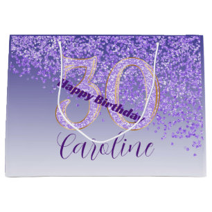 Pretty Falling Purple Glitter 30th Birthday Large Gift Bag