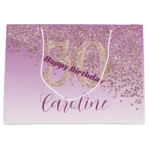 Pretty Falling Rose Gold Glitter 30th Birthday Large Gift Bag