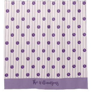Pretty Family Name Blush & Violet Stripes, Flowers Shower Curtain