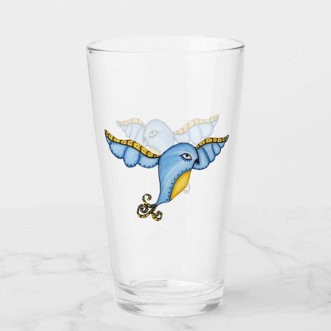 Pretty Fantasy Bluebird in Flight Yellow Tail Glass (Front)
