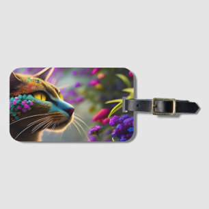 Pretty fantasy flower Cat Luggage Tag