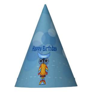Pretty Fantasy Owl Blue Head Eyes Colourful Feathe Party Hat