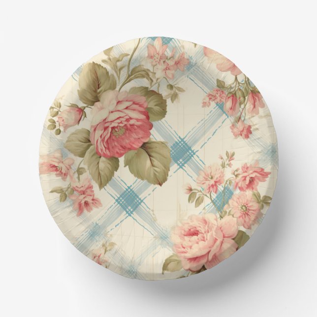 Pretty Farmhouse Rustic Pink Roses Paper Plate (Front)