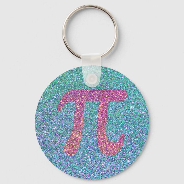 Pretty Faux Glitter Aquamarine Blue Pink Number Pi Key Ring (Front)