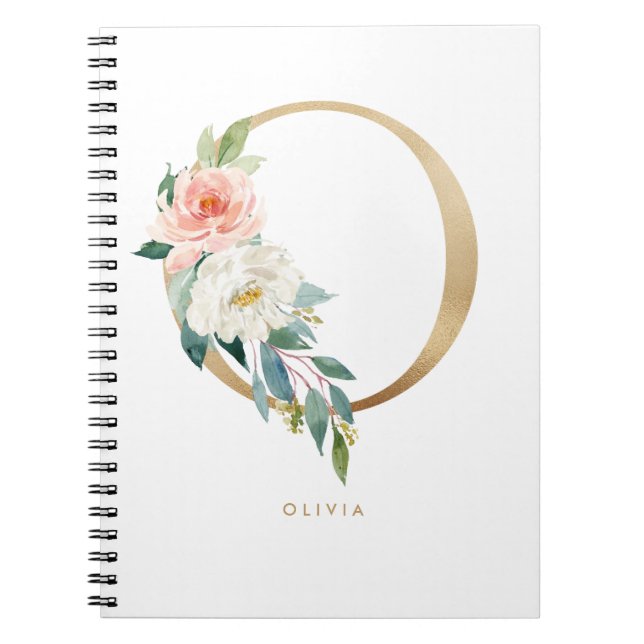Pretty Faux Gold Foil Floral Letter O Monogram  Notebook (Front)