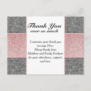 Pretty Faux Pink Glitter and Grey Fabric Postcard