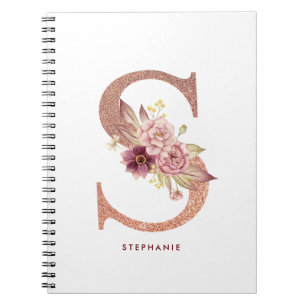 Pretty Faux Rose Gold Floral Letter S Monogram Notebook