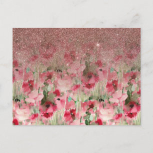 Pretty Faux Rose Gold Glitter on Watercolor Floral Postcard