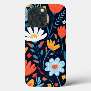 Pretty Feminine Black Floral Pattern iPhone 13 Pro Case